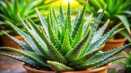 Obraz premium Healthy aloe vera plant with bright green leaves in a natural garden environment