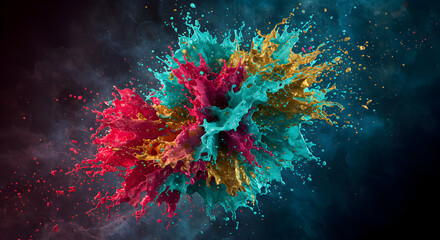 Obraz premium Dynamic Paint Burst Of Vivid Colors On Dark Backdrop Illustration