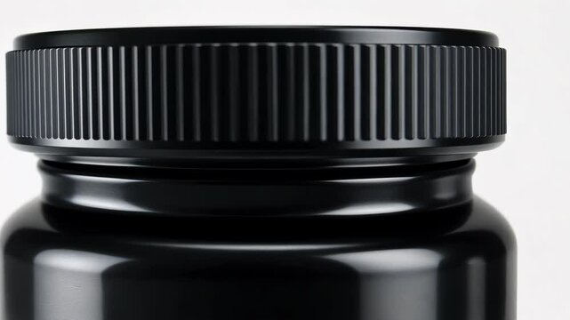 A black jar with a white background. The jar is empty