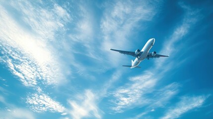 Obraz premium Airplane Soaring Through a Cloud-Filled Sky