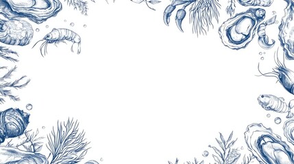 Intricate, hand-drawn marine life border design.