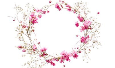 Beautiful spring border frame with pink and white blossoms on a transparent background, a PNG file of a flower border fram