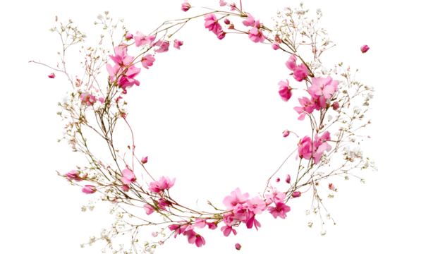  Beautiful spring border frame with pink and white blossoms on a transparent background, a PNG file of a flower border fram