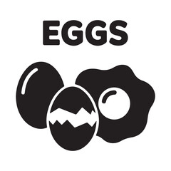 Black Vector Silhouettes of Eggs — Whole, Cracked, and Fried Egg Breakfast Clipart
