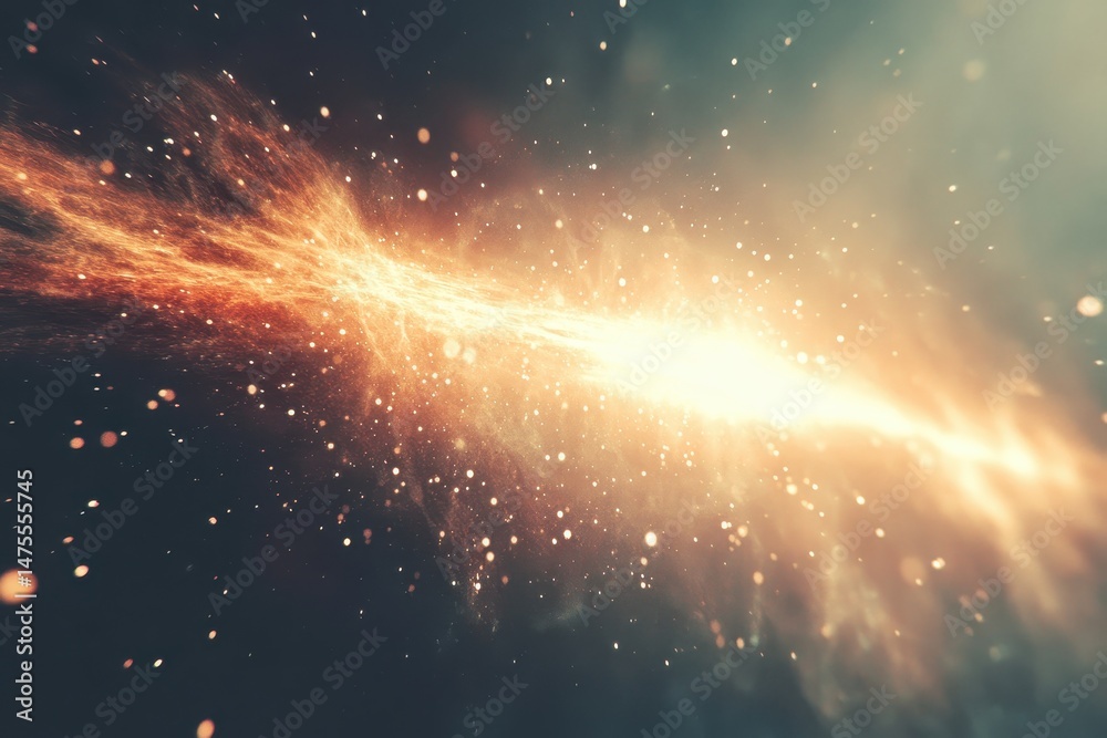Poster Bright and vibrant abstract light flare in deep space creates a cosmic energy flow, space abstract light flare