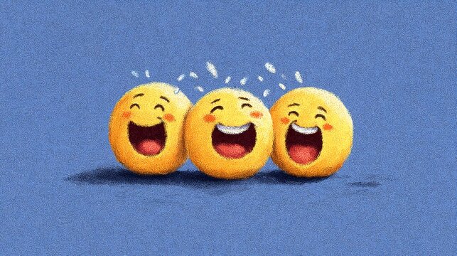 Three cartoon emojis, laughing so hard tears are streaming down their faces