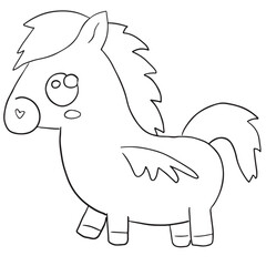 Black and white vector flat illustration: horse magical character, lineart for coloring books, ready to print	