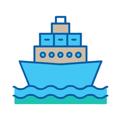 Colorful Cargo Ship Icon on Water Illustration Art