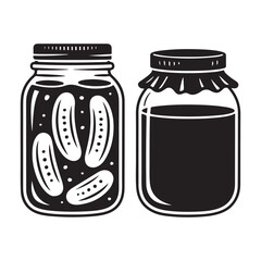 Black Vector Silhouettes of Pickle Jars and Preserved Food Containers