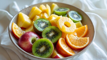 Colorful fresh fruit healthy snack superfoods for immune boosting and energetic working from home