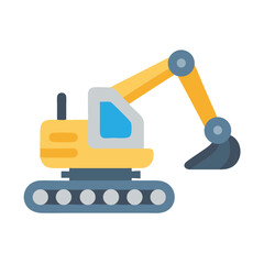 Cute cartoon excavator construction machine on a black background