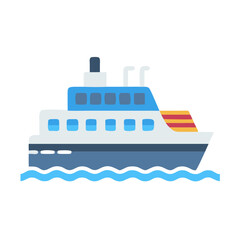 Obraz premium Cartoon Ferry Boat on the Water Icon Illustration