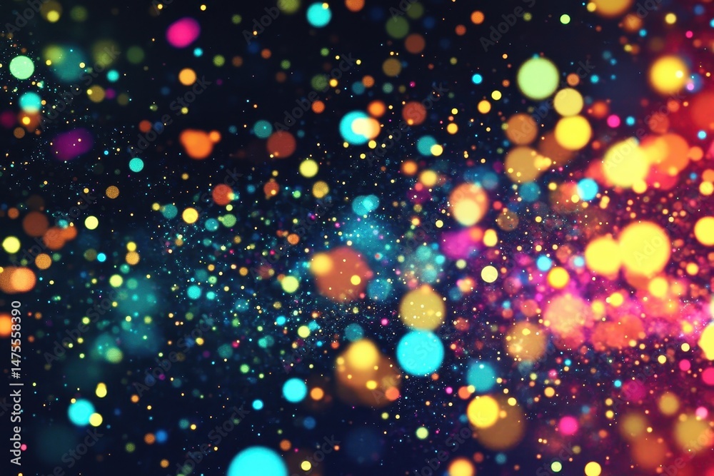Poster Colorful abstract particles creating a dynamic wave background filled with vibrant dots and lights, Abstract Particles Wave Background Colorful Dots Particles