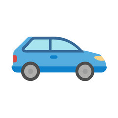 Blue Hatchback Car Icon Illustration on Black Background