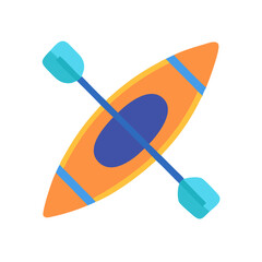 Flat vector kayak illustration with paddle, recreation icon