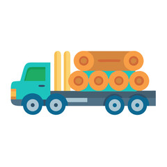 Cartoon Logging Truck Illustration on Black Background