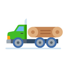 Green Logging Truck with Log on Black Background