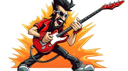 Fototapeta premium Vintage Rocker Cartoon Vector Illustration for 1950s Era Themes and Retro Designs