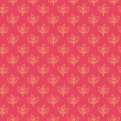 Elegant gold leaf pattern on a vibrant red background.  Perfect for textile design, wallpaper, packaging, or any project needing a touch of sophisticated natureinspired style.