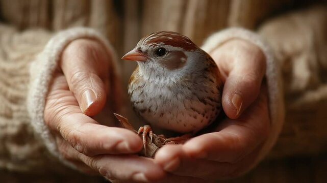 Gentle hands safeguarding a small bird embodying care and animal conservation efforts