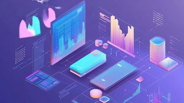 Modern Isometric Digital Business Data Analysis and Technology Interface Presentation