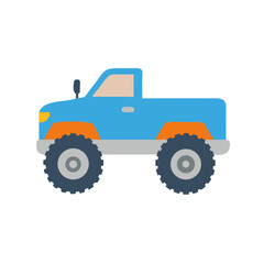 Cute Cartoon Blue Monster Truck Vehicle Illustration