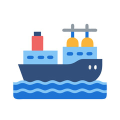 Cargo Ship Sailing on Ocean - Vector Illustration