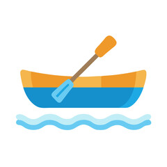 Cute Cartoon Rowboat with Paddle on Water Graphic