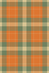 Warm autumnal plaid pattern in orange, green, and beige. Perfect for textile design, fallthemed projects, or creating a cozy and rustic atmosphere.