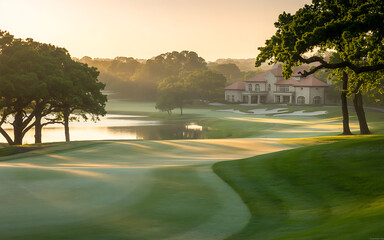 Obraz premium Sunrise over the Golf Course and Clubhouse