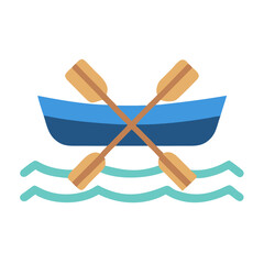 Blue rowboat with crossed paddles on water icon