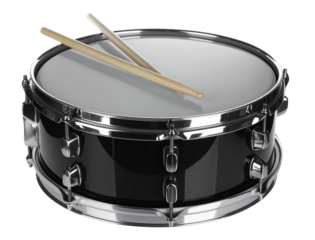 Close-Up of Black Percussion Drum with Natural Wood Sticks