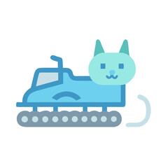 Cartoon snowcat character icon, isolated, blue, illustration