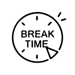 Break time clock icon with text for relaxation or pause concept  