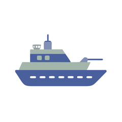 Obraz premium Cartoonish Blue Military Warship Isolated on Black Background