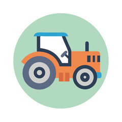 Simple Farm Tractor Icon on Green Circle Backdrop