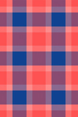 Silky textile plaid seamless, postcard vector background tartan. Expressive check pattern texture fabric in blue and red colors.