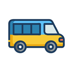 Yellow and Blue Van Icon on Black Background