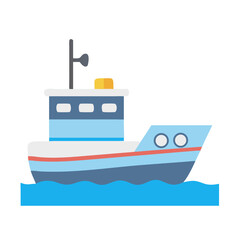 Obraz premium Cartoon boat on the sea, flat design vector