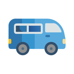 Cute Blue Cartoon Bus Icon Illustration Isolated