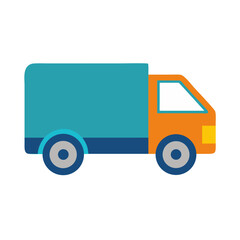 Cartoon delivery truck illustration on a black background