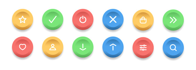 Simple Business Icon Black on White Button Background Vector Set for Website and App UI &ndash; Call to Action Pictogram Collection