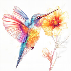 Obraz premium Colorful hummingbird sipping nectar from a bright flower 