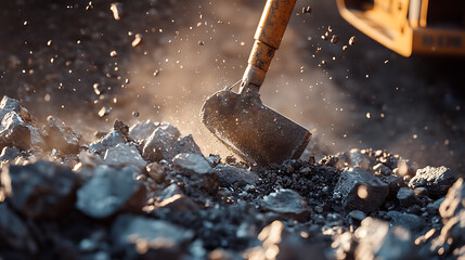Shovel Digging into Rocky Terrain