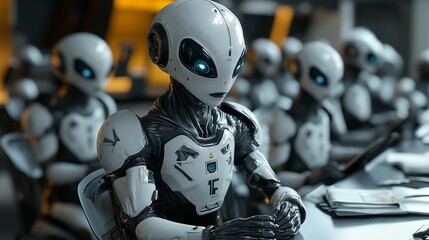 Robot Teacher Assisting Young Alien Students in a Futuristic Classroom