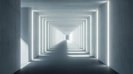 Fototapeta premium Empty, futuristic hallway with bright light.