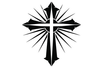 Obraz premium Radiating black cross design is featured against a stark white isolated background in sharp detail