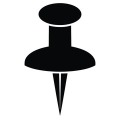A dark black push pin with separated sharp points is presented on clear background