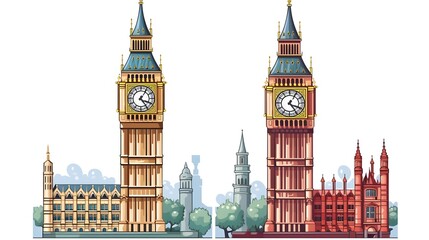 Fototapeta premium Abstract Dotted Shape Big Ben and Moscow Vacation Journey Car Illustration