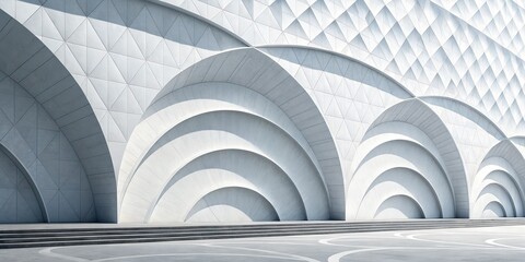 Arches of Modernity: The elegant lines of a contemporary architectural facade create a sense of depth, light, and geometric harmony. The repetitive arch design showcases the art of design.